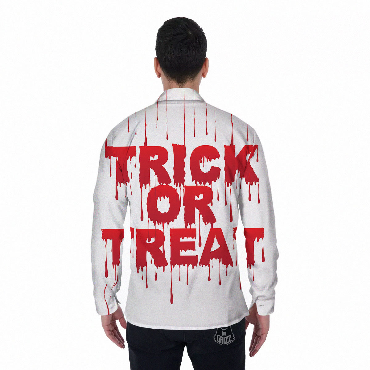 Trick Or Treat Red Blood Halloween Print Men's Long Sleeve Shirts-grizzshop