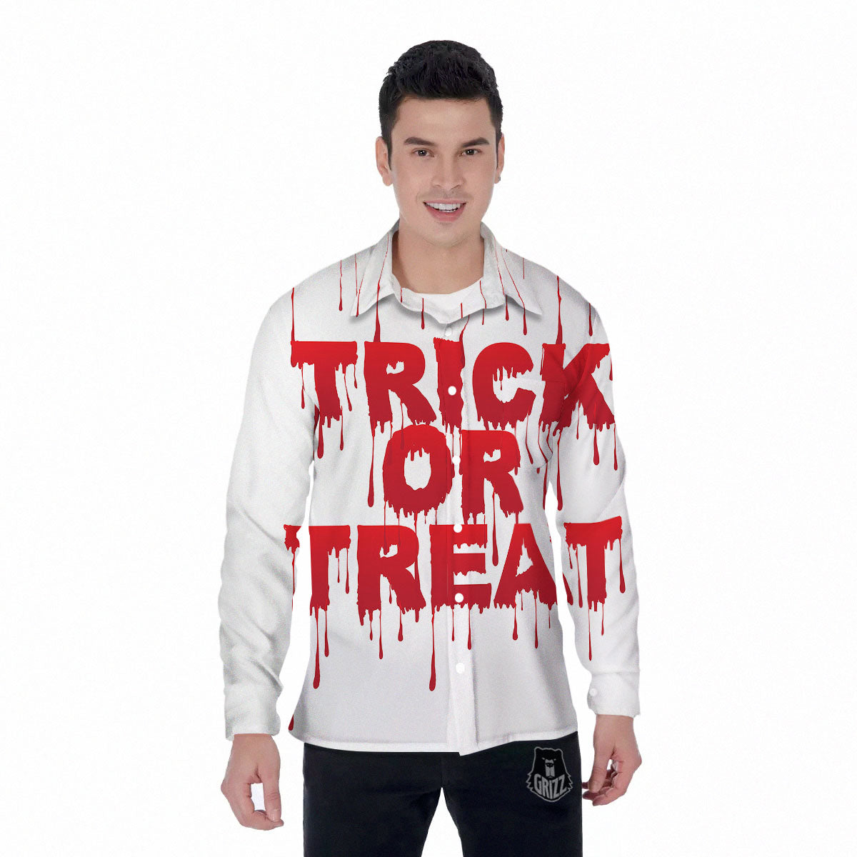Trick Or Treat Red Blood Halloween Print Men's Long Sleeve Shirts-grizzshop