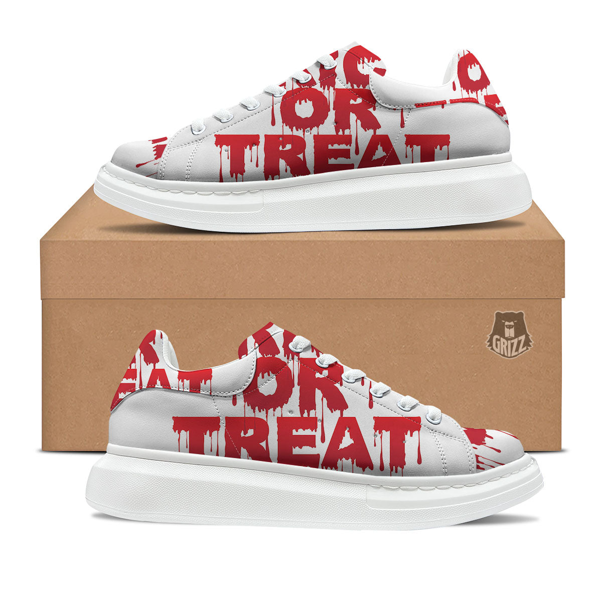 Trick Or Treat Red Blood Halloween Print Platform Shoes-grizzshop