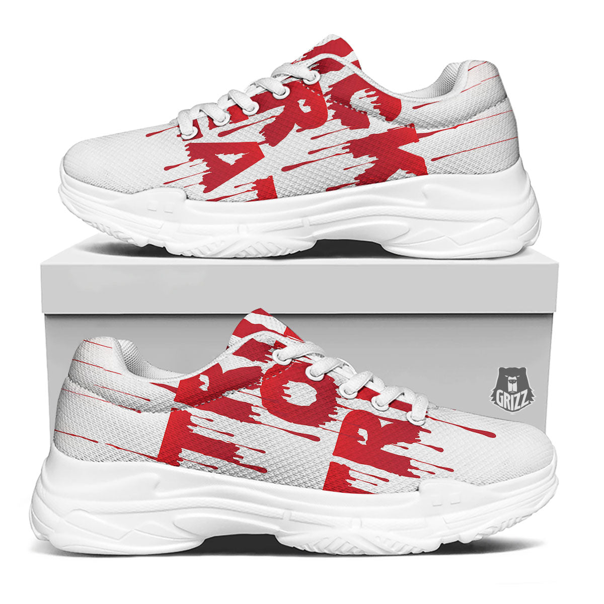 Trick Or Treat Red Blood Halloween Print White Chunky Shoes-grizzshop
