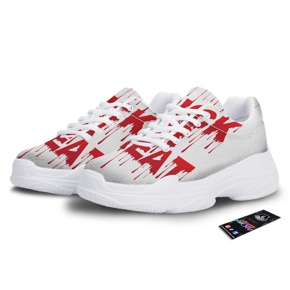 Trick Or Treat Red Blood Halloween Print White Chunky Shoes-grizzshop