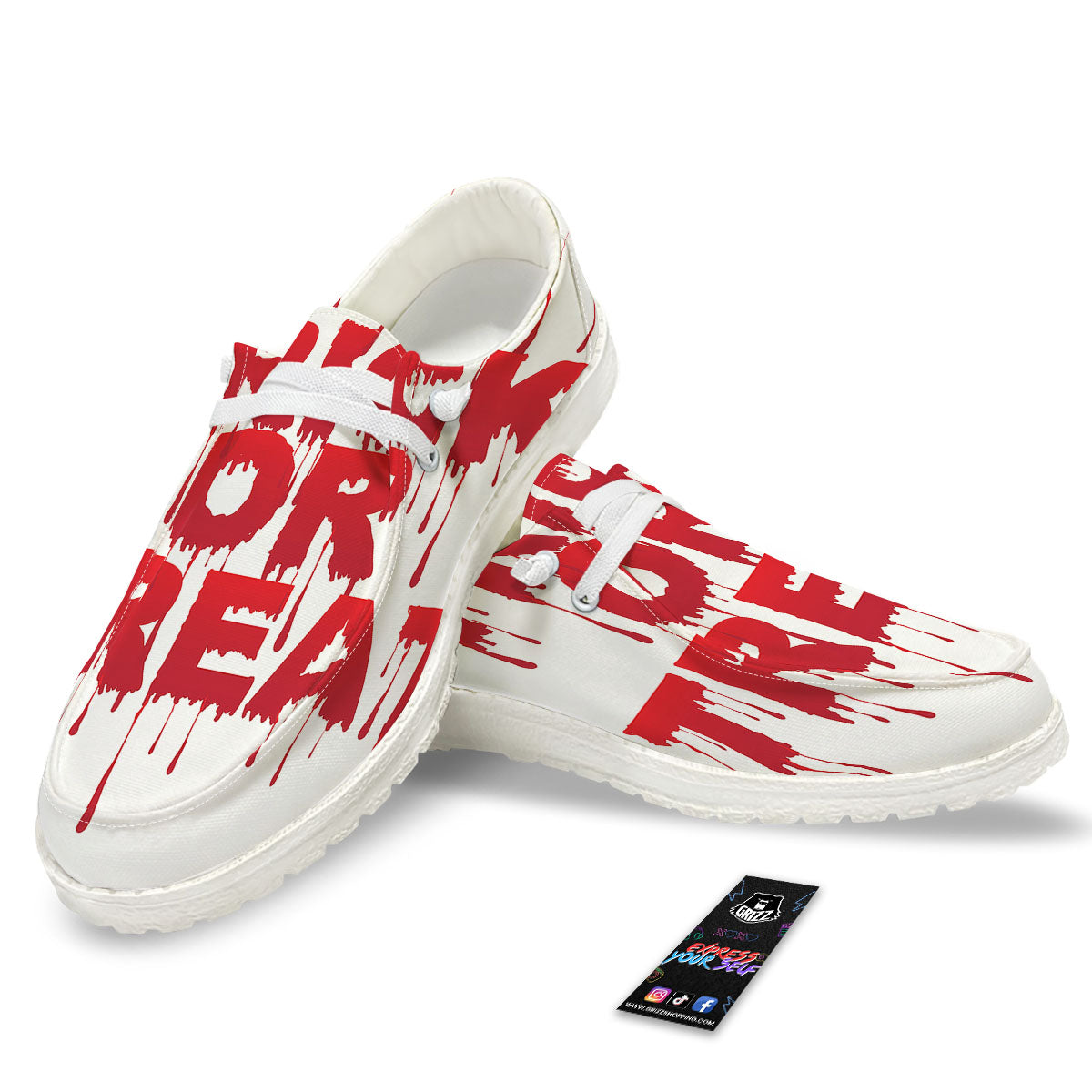 Trick Or Treat Red Blood Halloween Print White Loafers-grizzshop