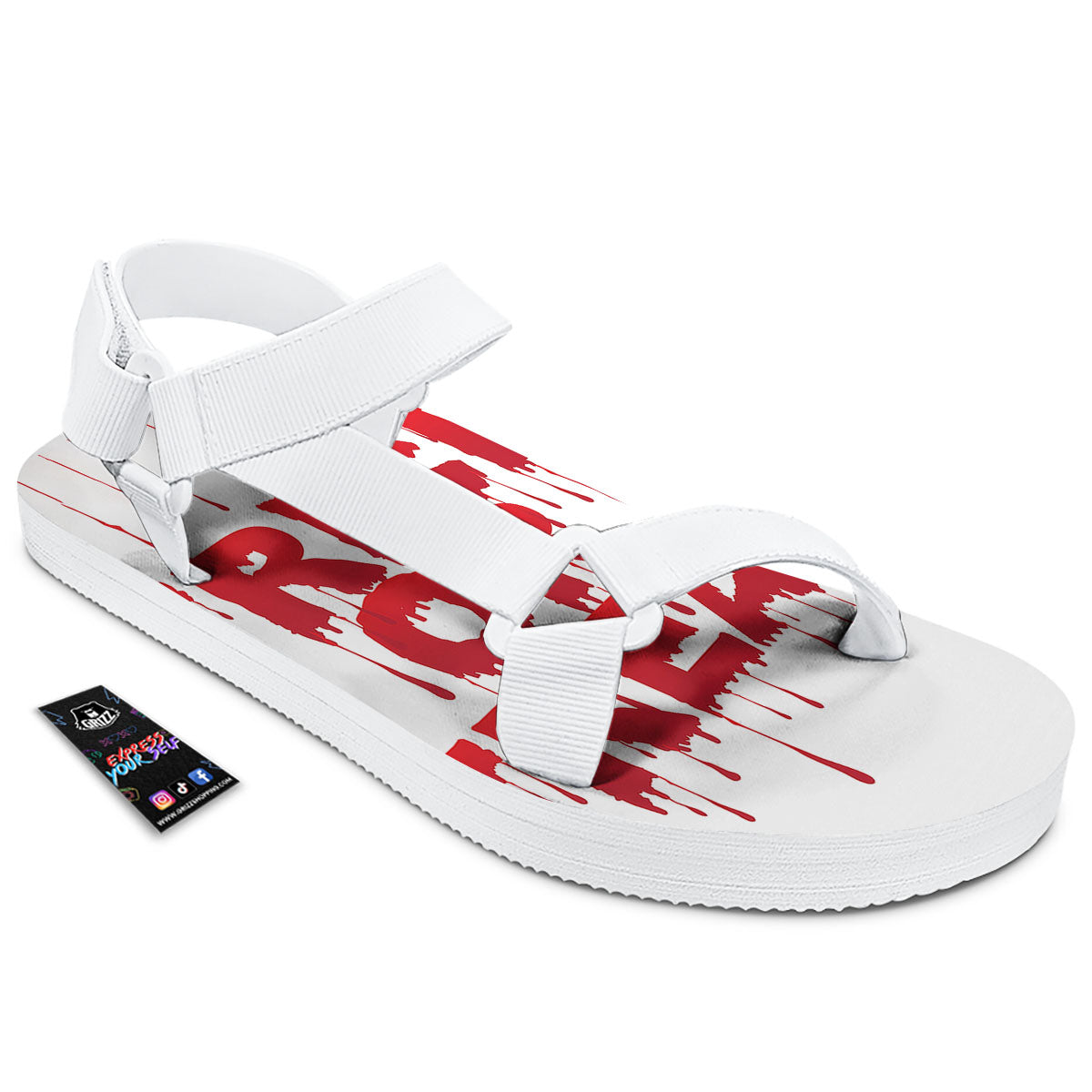 Trick Or Treat Red Blood Halloween Print White Open Toe Sandals-grizzshop