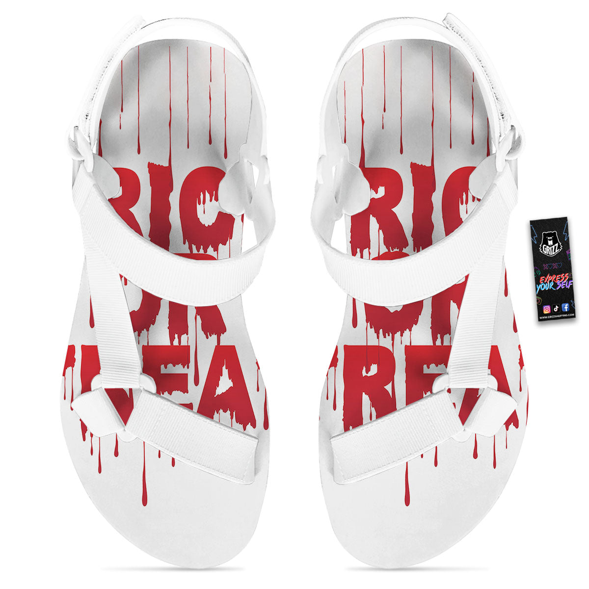 Trick Or Treat Red Blood Halloween Print White Open Toe Sandals-grizzshop