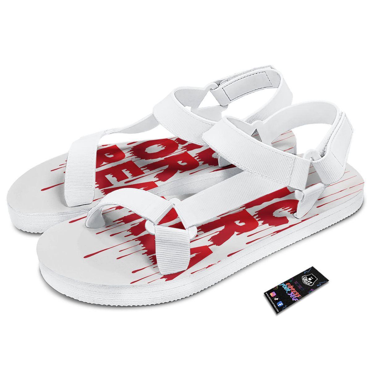 Trick Or Treat Red Blood Halloween Print White Open Toe Sandals-grizzshop