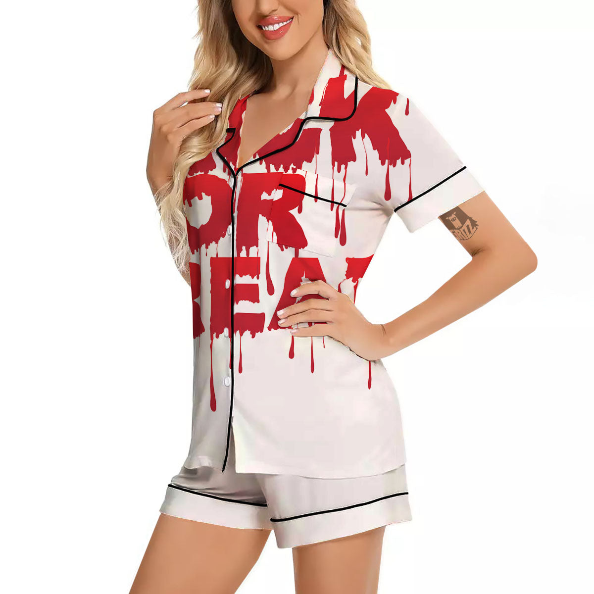 Trick Or Treat Red Blood Halloween Print Women Silk Pajamas-grizzshop
