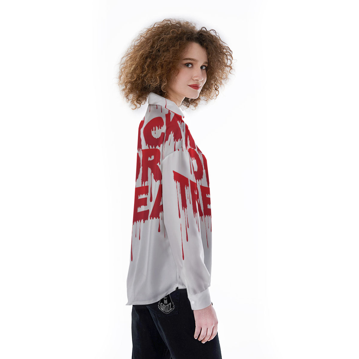Trick Or Treat Red Blood Halloween Print Women's Long Sleeve Shirts-grizzshop