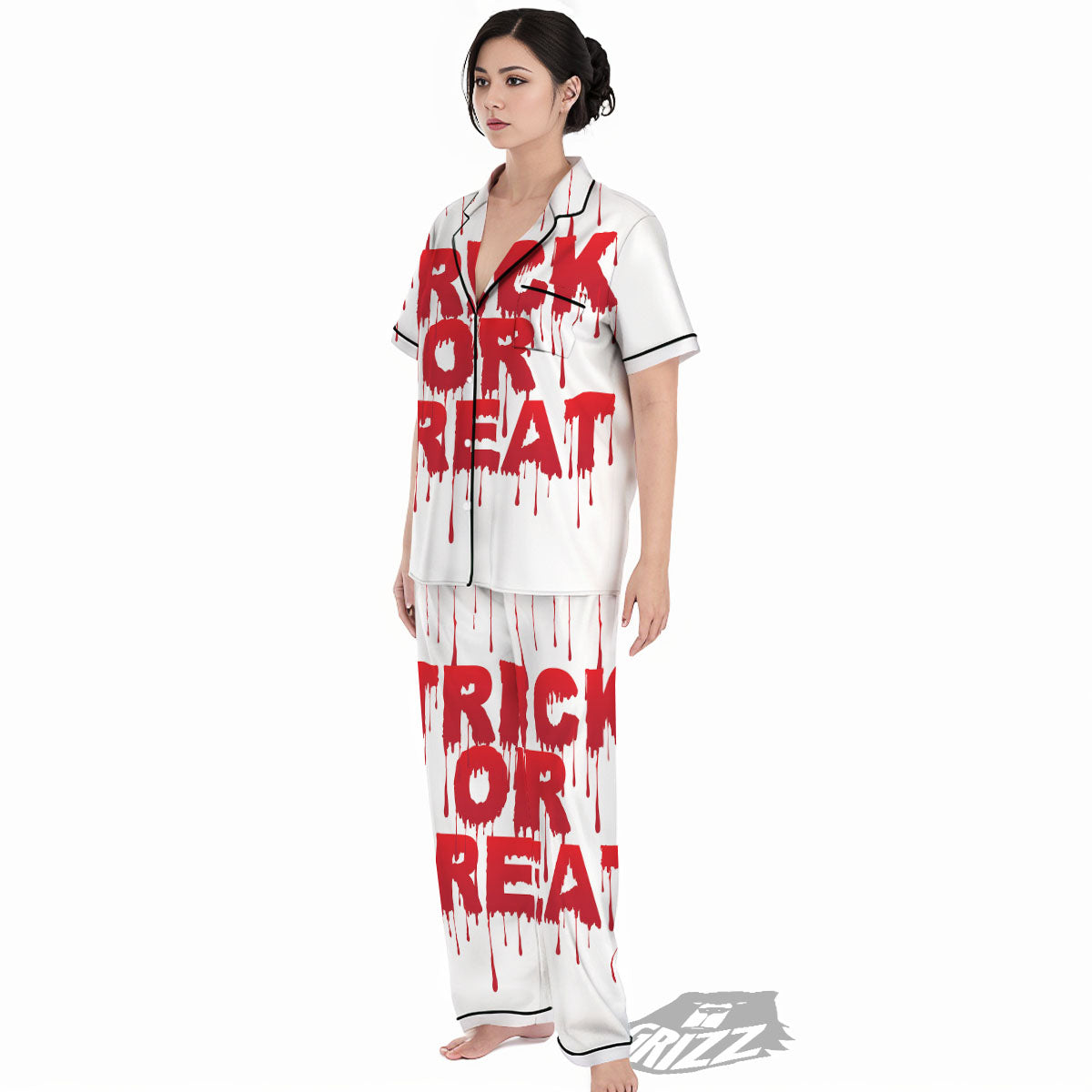 Trick Or Treat Red Blood Halloween Print Women's Pajamas Set-grizzshop