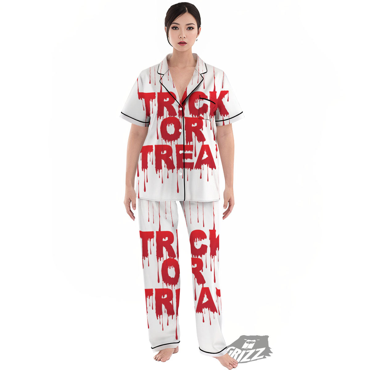 Trick Or Treat Red Blood Halloween Print Women's Pajamas Set-grizzshop