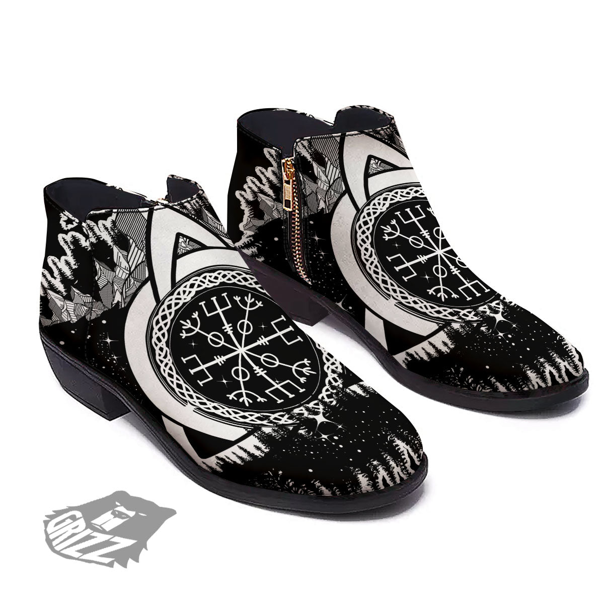 Trinity Knot Viking Celtic Print Ankle Boots-grizzshop