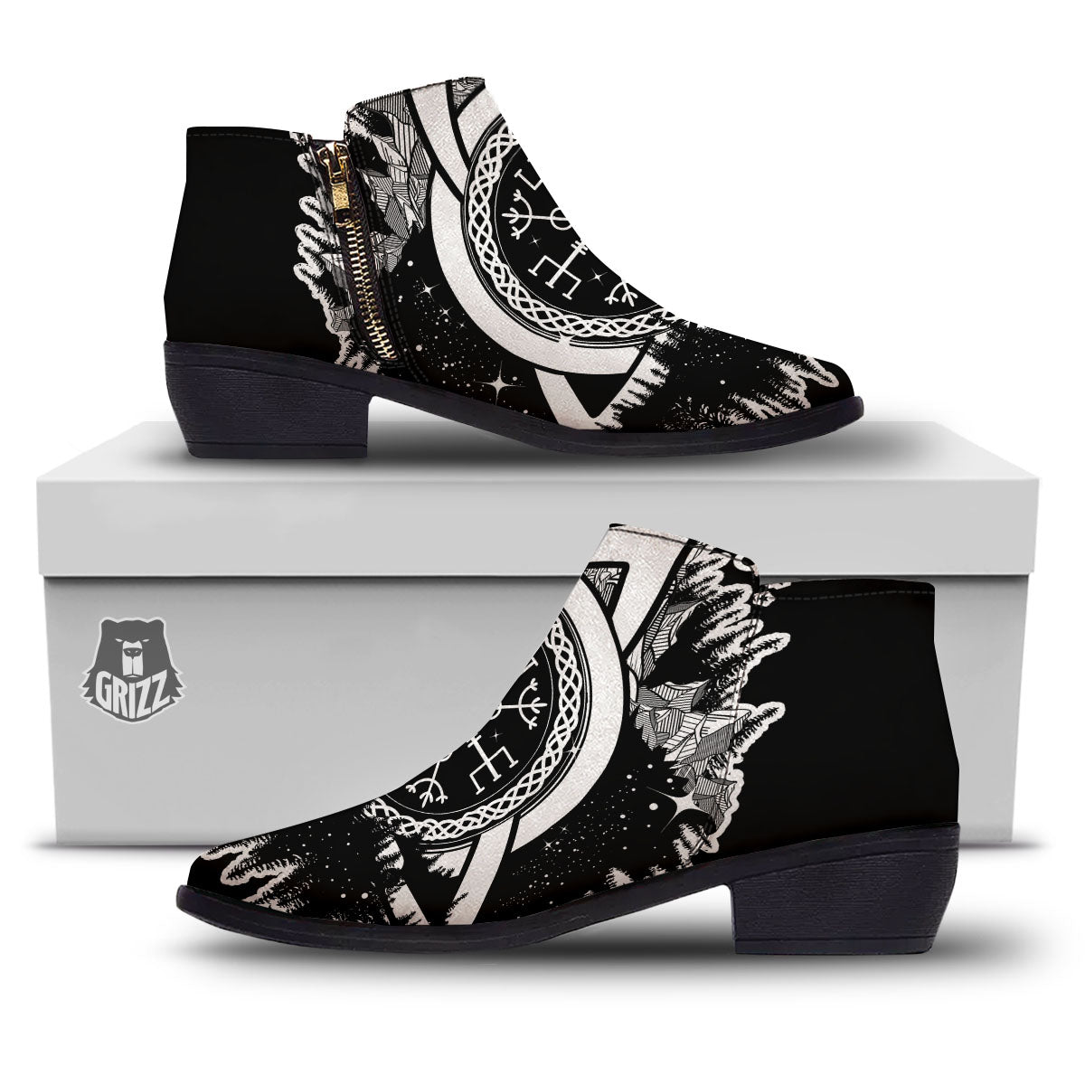 Trinity Knot Viking Celtic Print Ankle Boots-grizzshop
