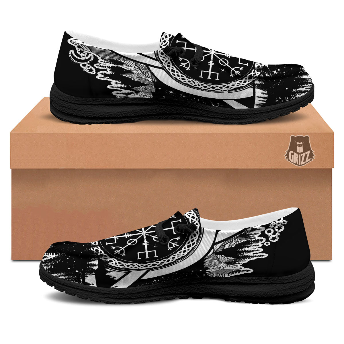 Trinity Knot Viking Celtic Print Black Loafers-grizzshop