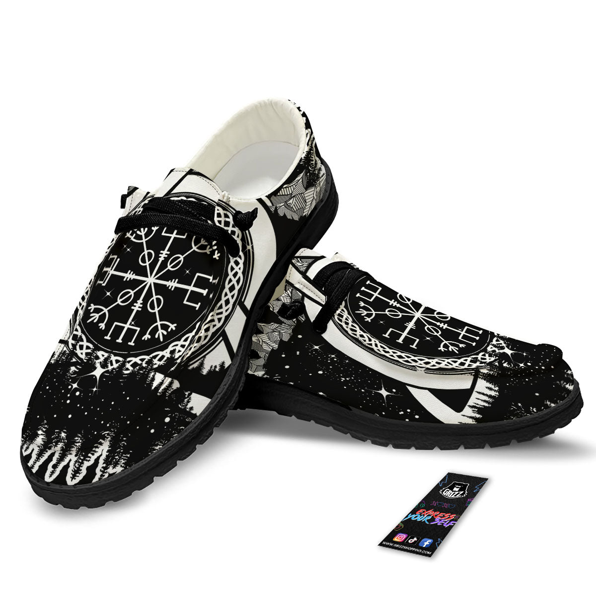 Trinity Knot Viking Celtic Print Black Loafers-grizzshop