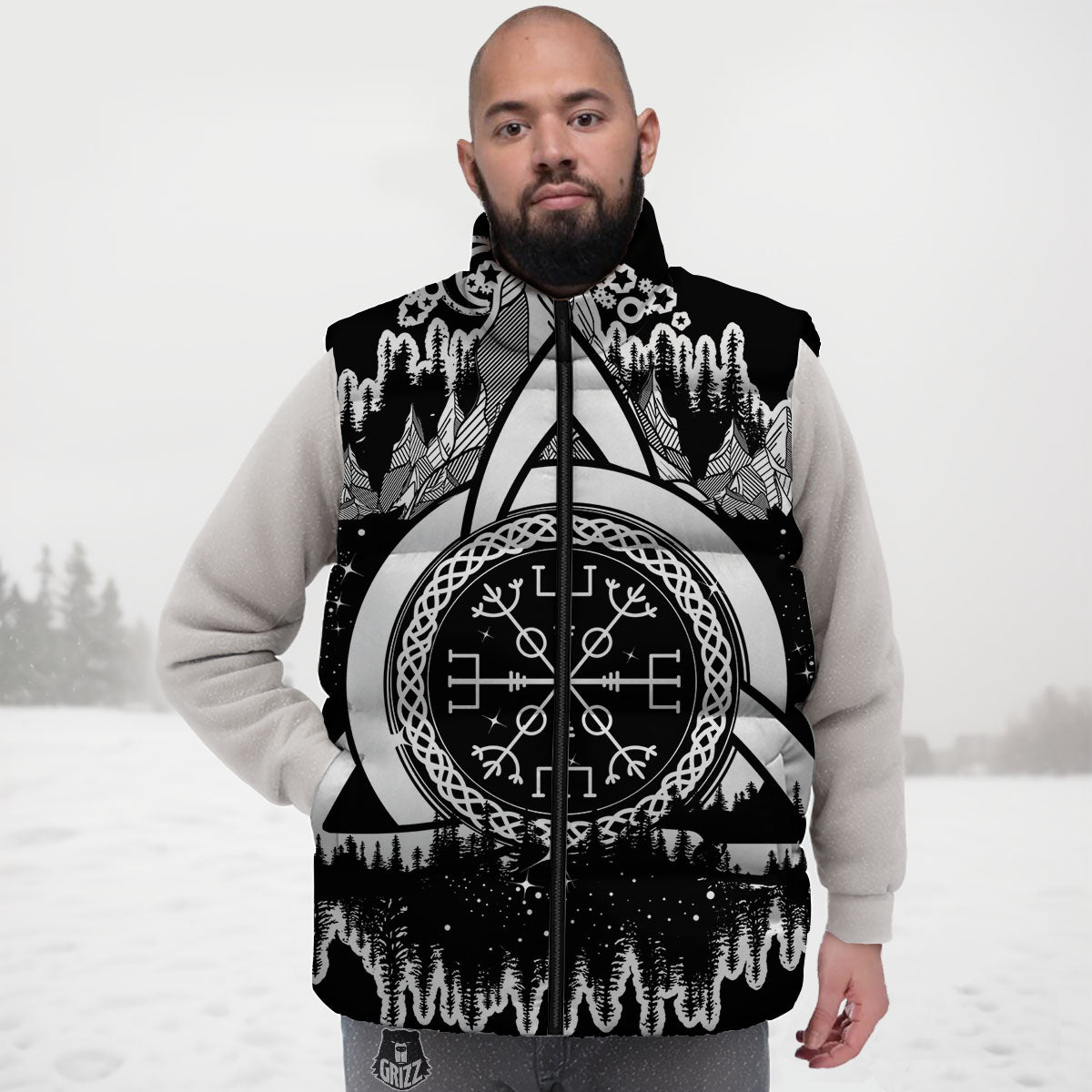 Trinity Knot Viking Celtic Print Down Vest