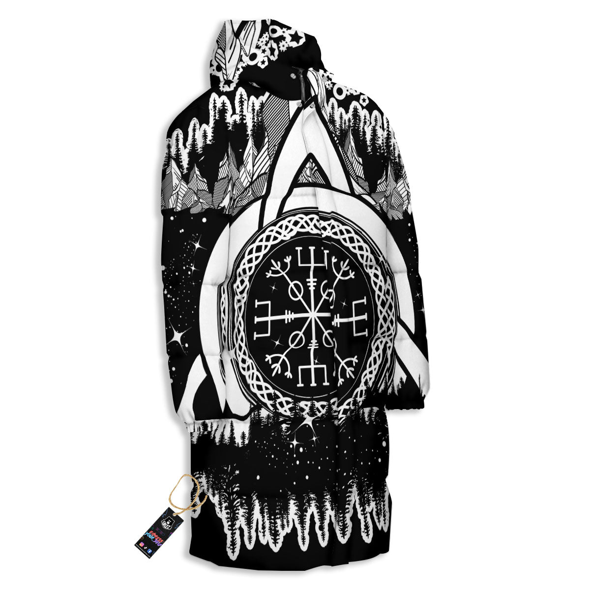 Trinity Knot Viking Celtic Print Long Down Jacket-grizzshop