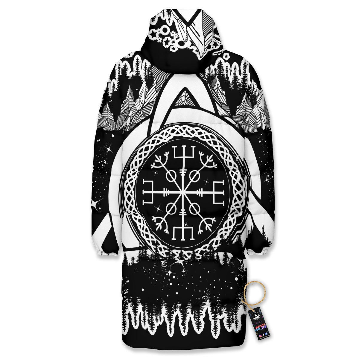 Trinity Knot Viking Celtic Print Long Down Jacket-grizzshop