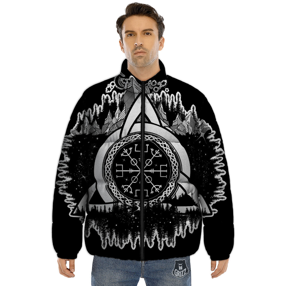 Trinity Knot Viking Celtic Print Puffer Jacket-grizzshop