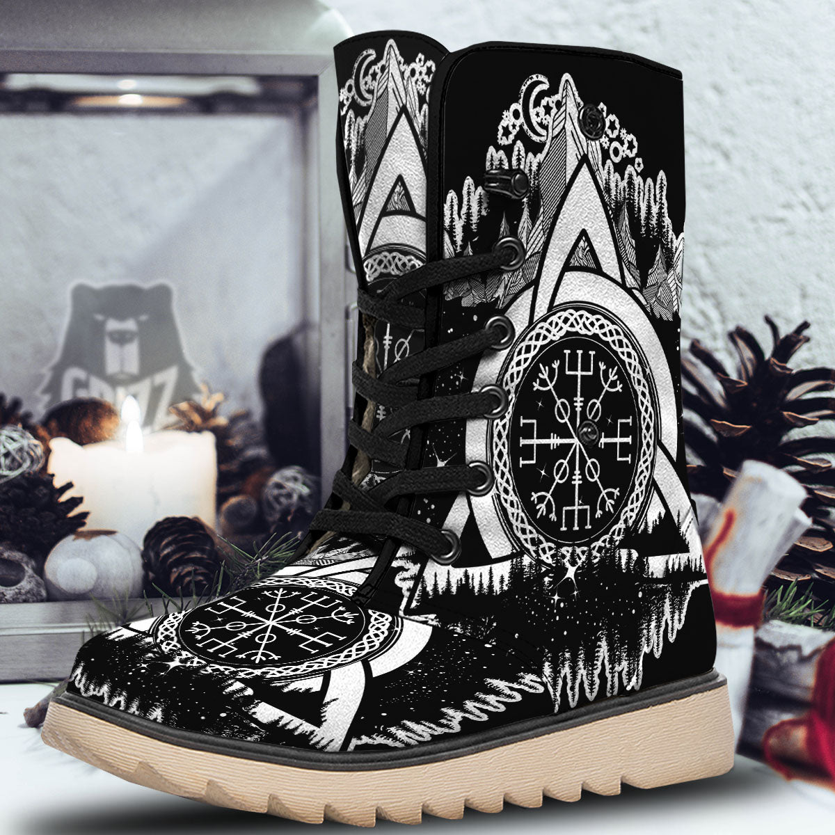 Trinity Knot Viking Celtic Print Snow Boots-grizzshop