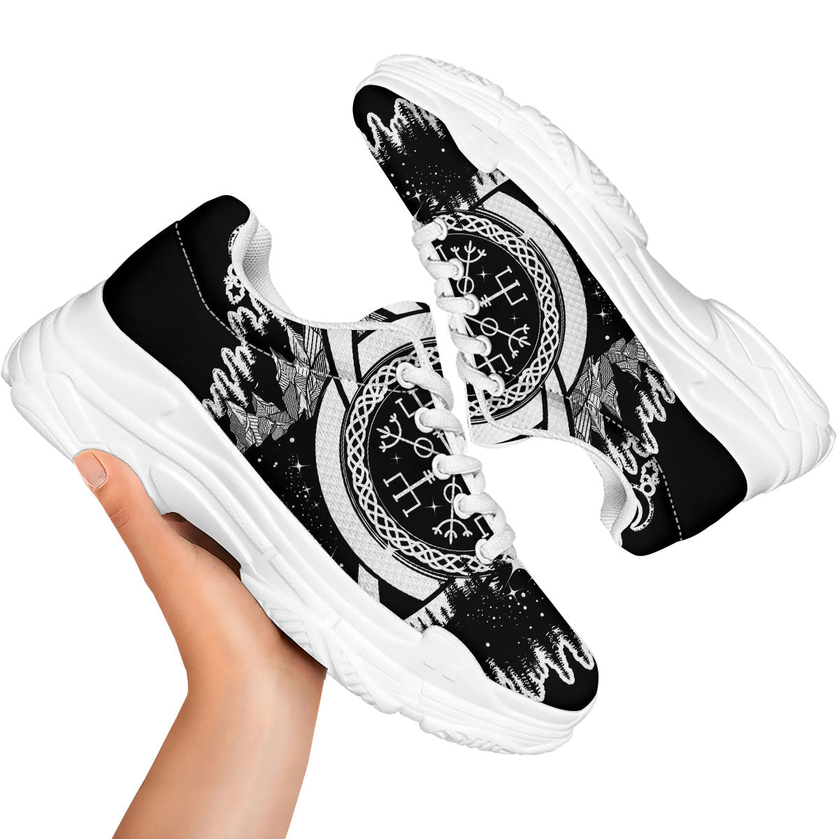 Trinity Knot Viking Celtic Print White Chunky Shoes-grizzshop