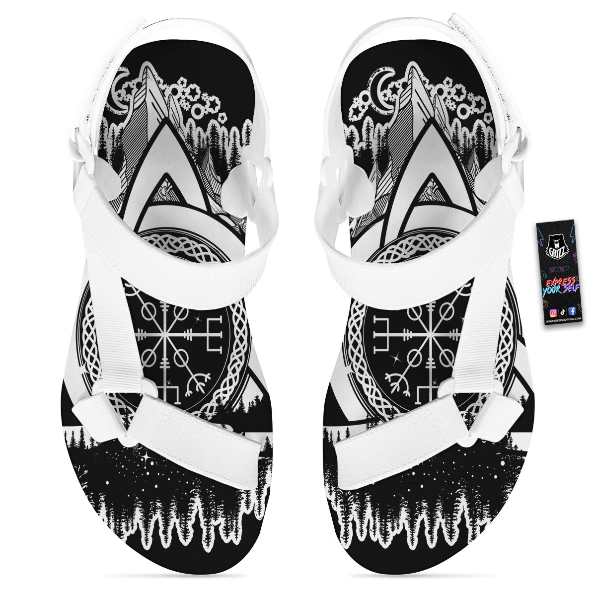 Trinity Knot Viking Celtic Print White Open Toe Sandals-grizzshop