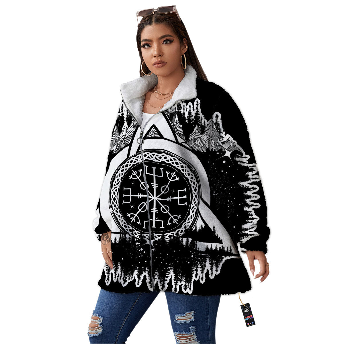 Trinity Knot Viking Celtic Print Women's Sherpa Jacket-grizzshop