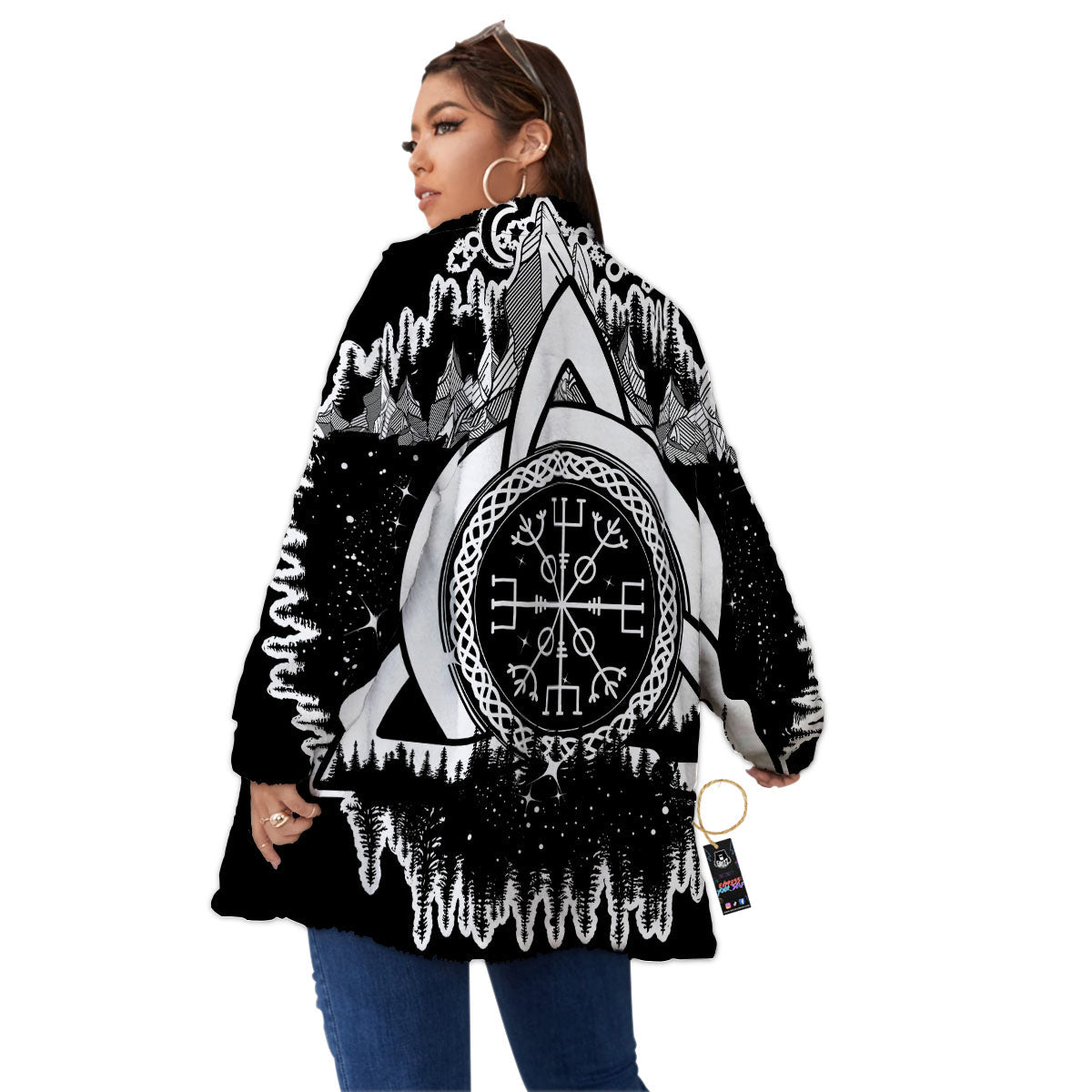 Trinity Knot Viking Celtic Print Women's Sherpa Jacket-grizzshop