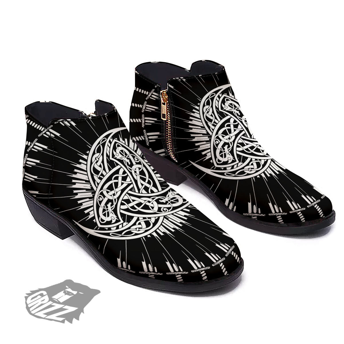 Triple Horn Of Odin Viking Print Ankle Boots-grizzshop