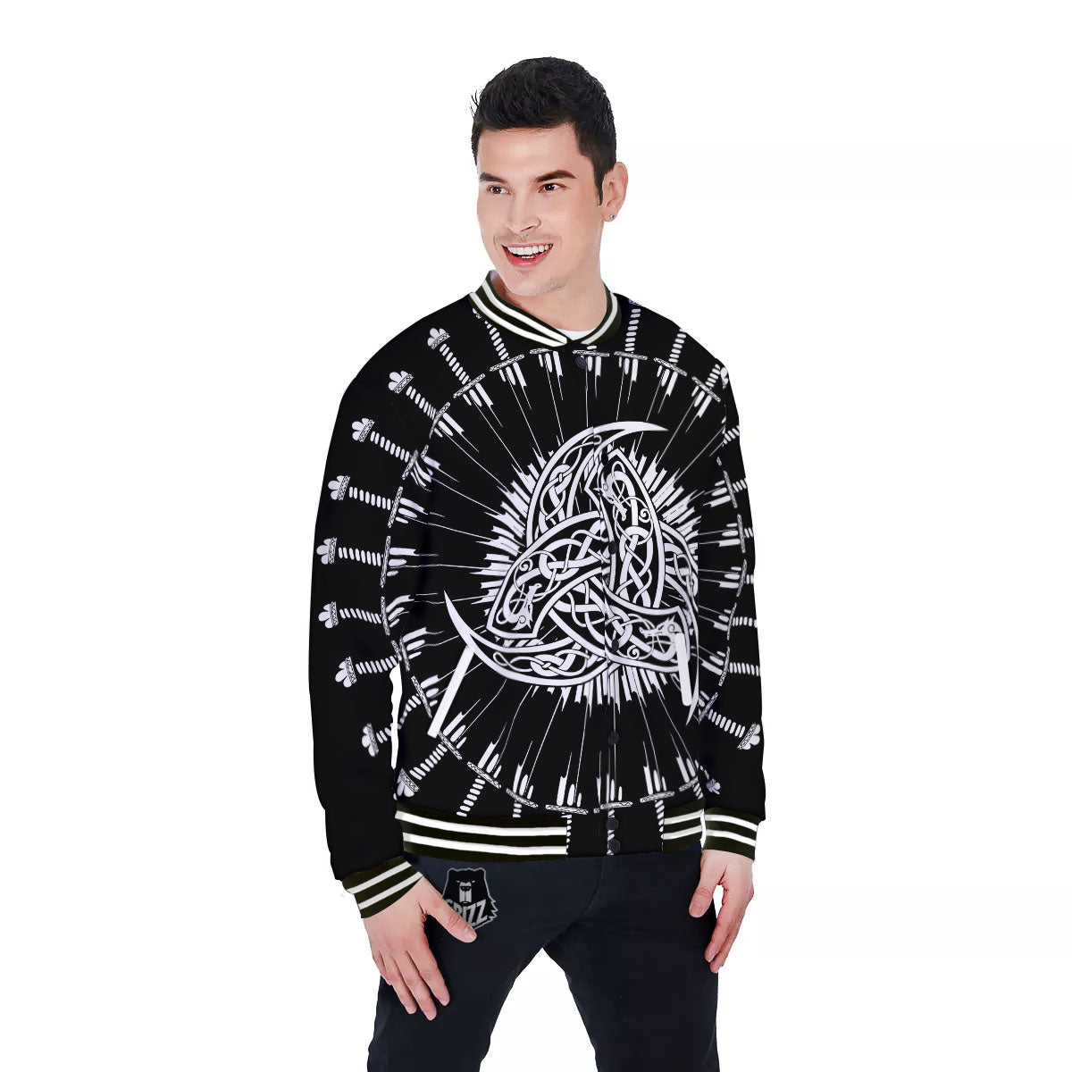 Triple Horn Of Odin Viking Print Baseball Jacket-grizzshop