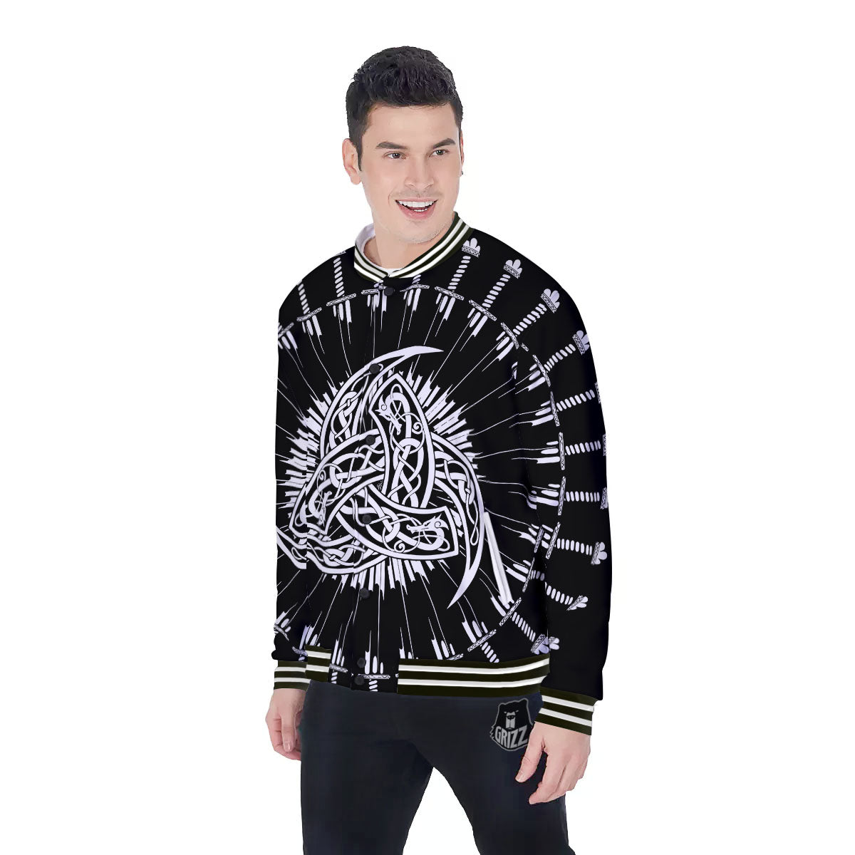 Triple Horn Of Odin Viking Print Baseball Jacket-grizzshop