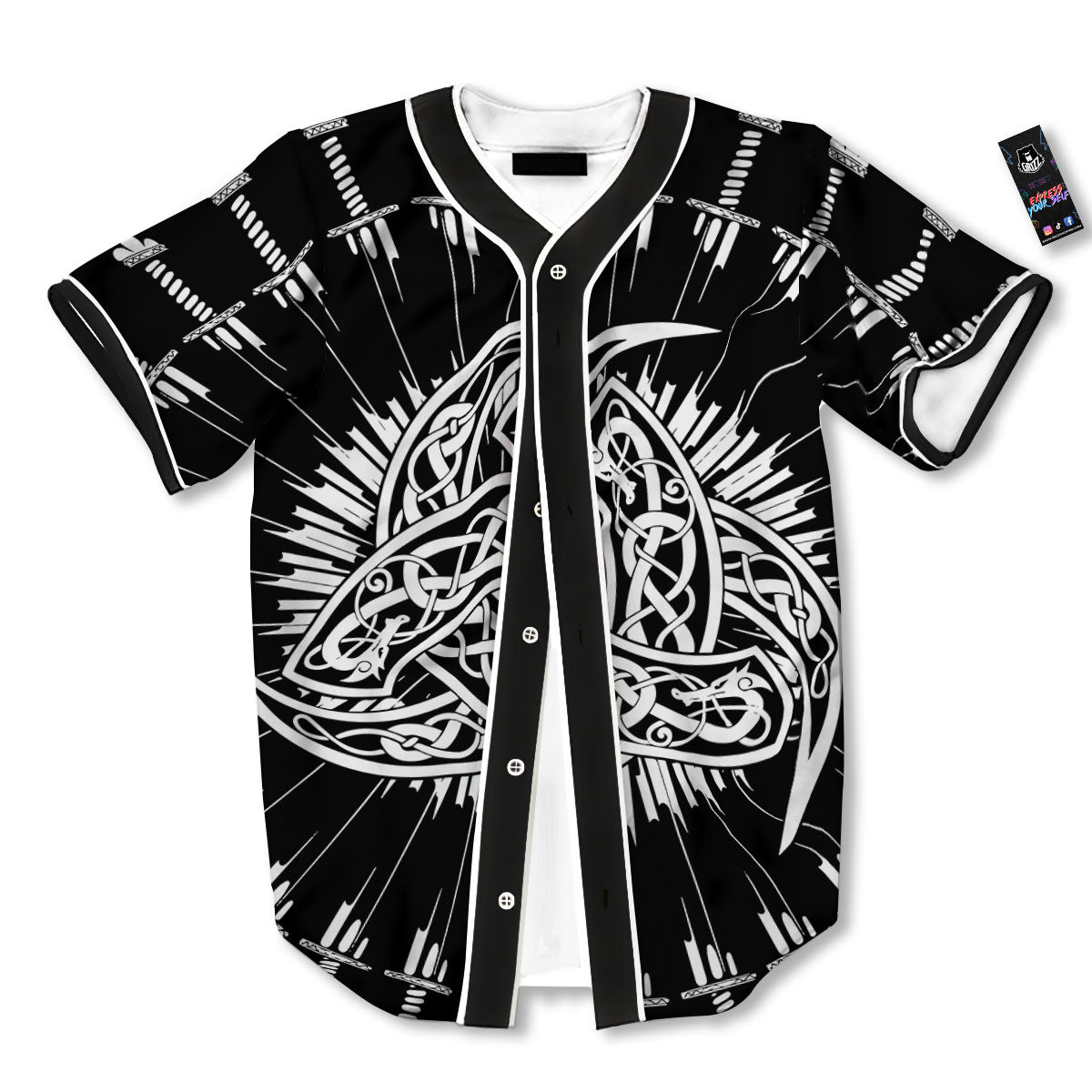 Triple Horn Of Odin Viking Print Baseball Jersey-grizzshop
