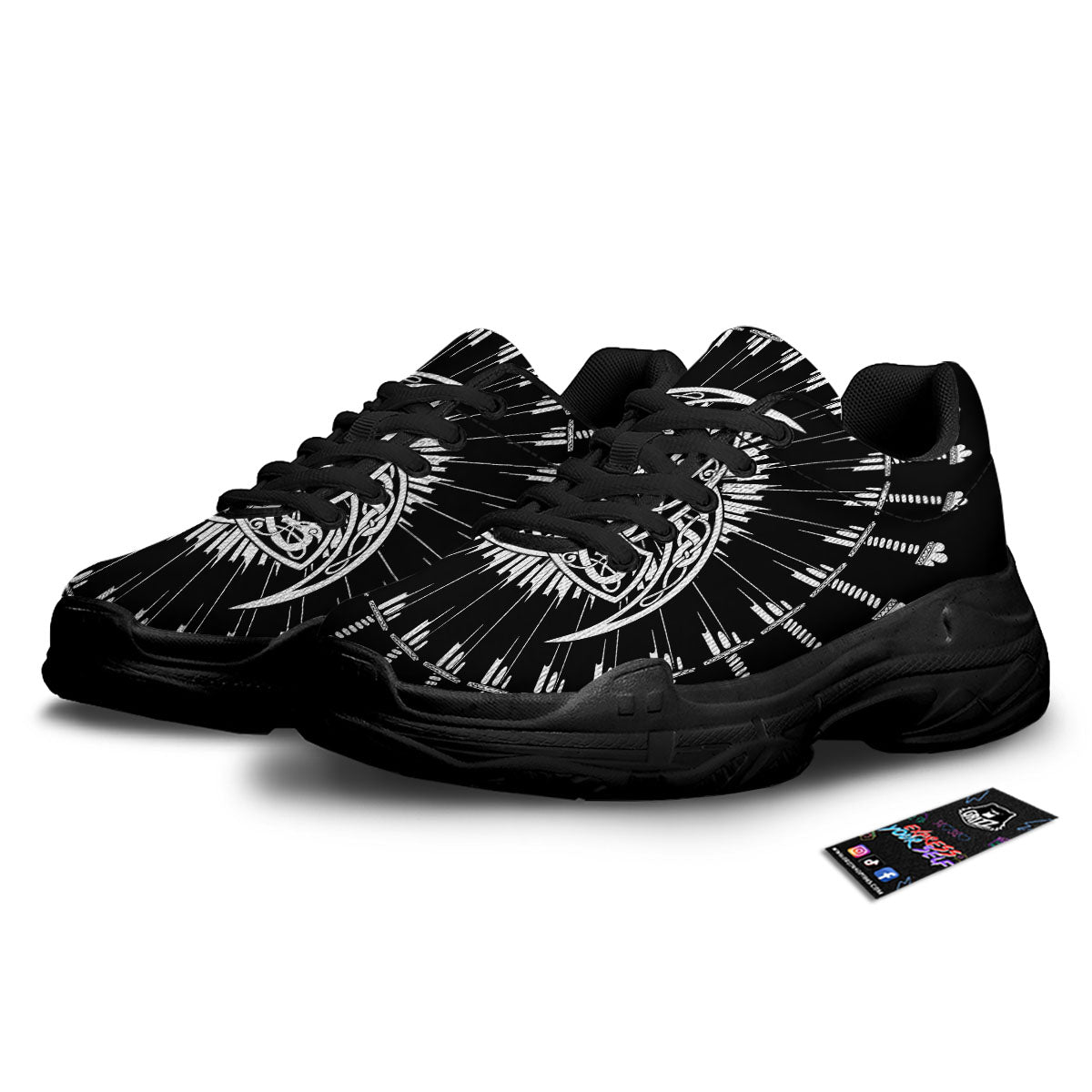 Triple Horn Of Odin Viking Print Black Chunky Shoes-grizzshop