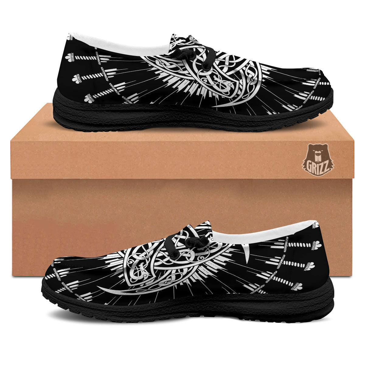 Triple Horn Of Odin Viking Print Black Loafers-grizzshop