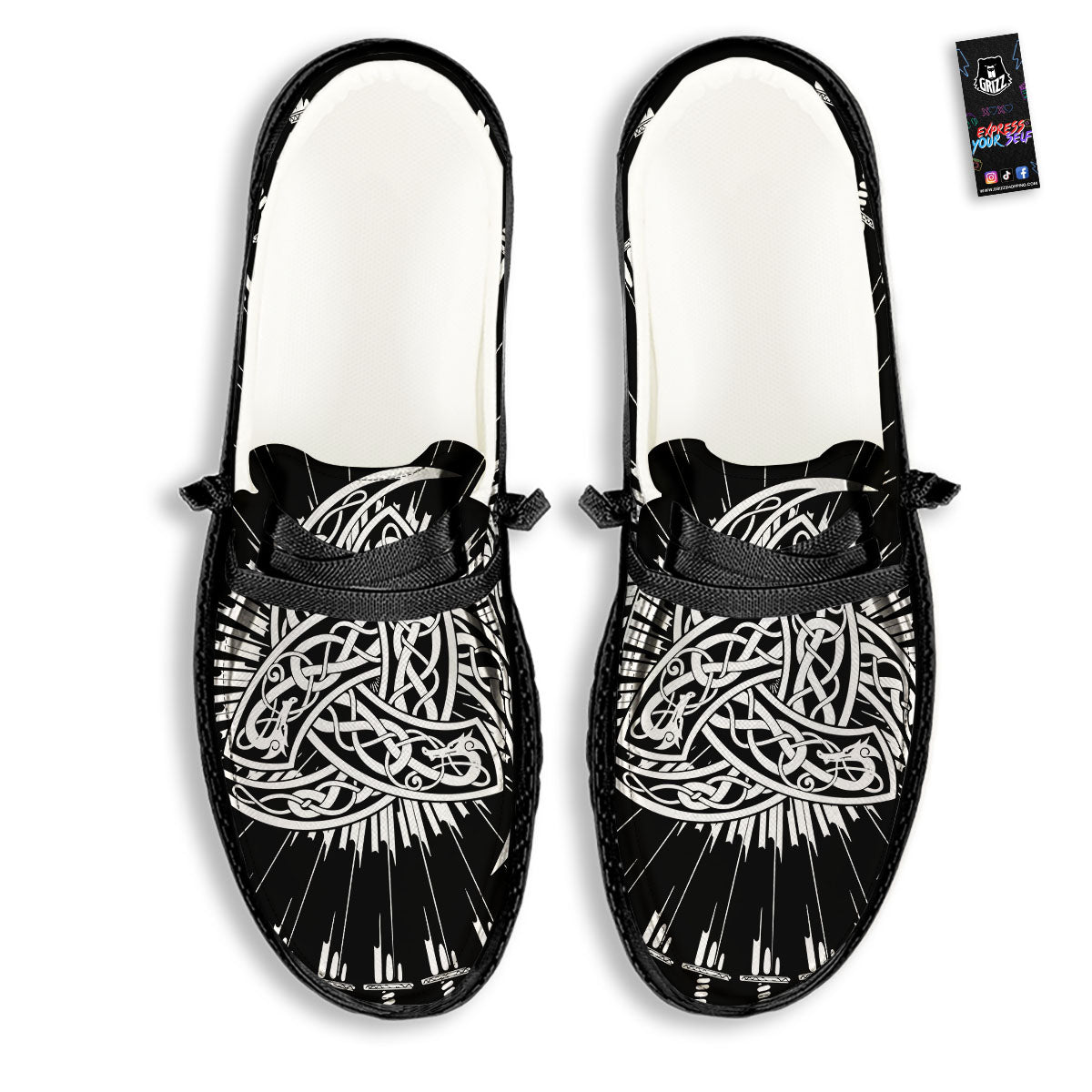 Triple Horn Of Odin Viking Print Black Loafers-grizzshop