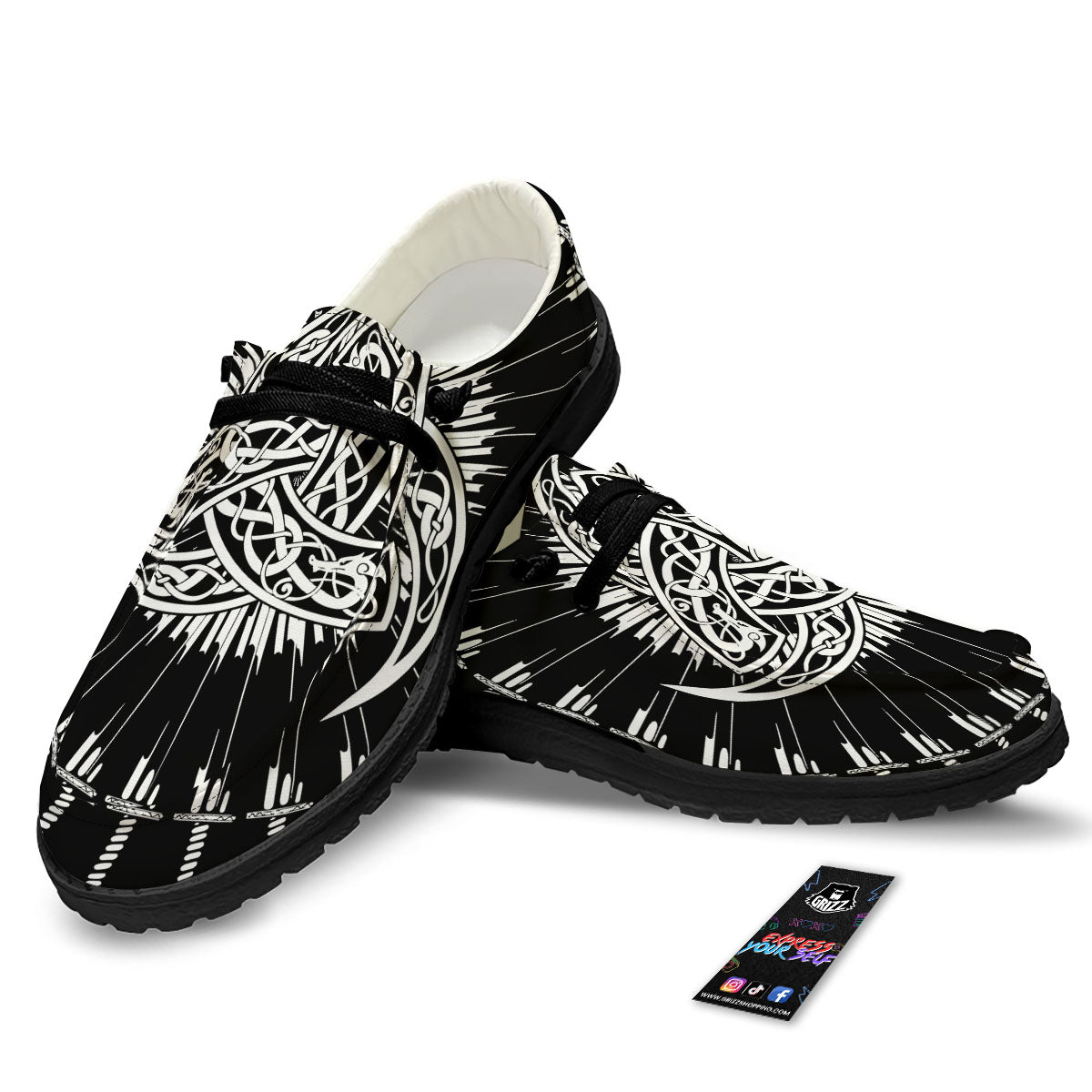 Triple Horn Of Odin Viking Print Black Loafers-grizzshop