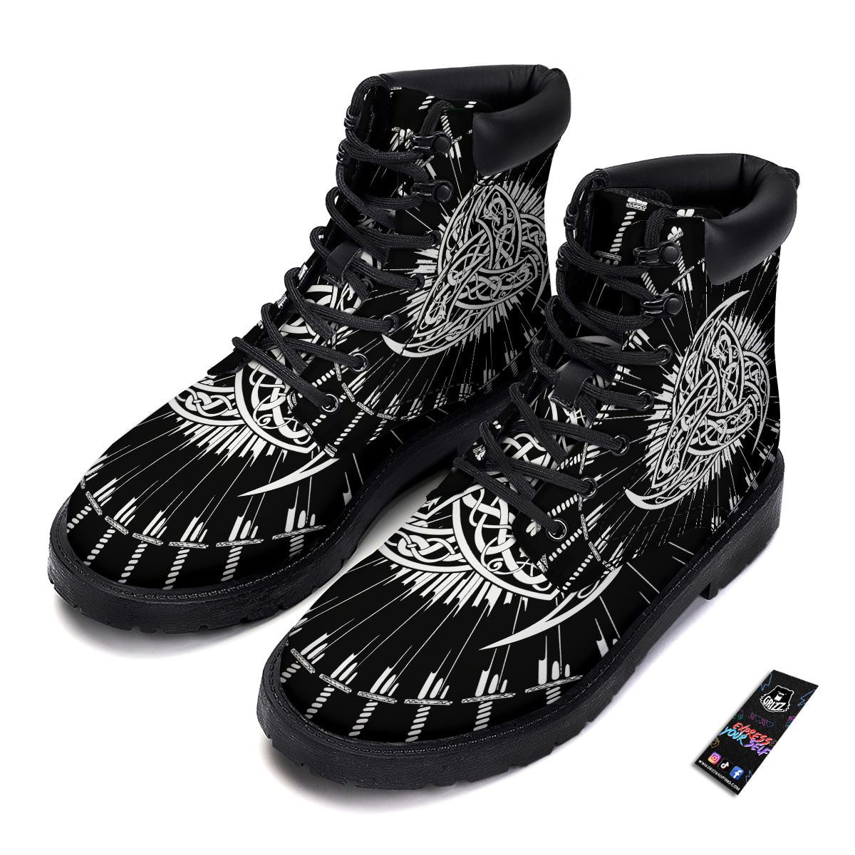 Triple Horn Of Odin Viking Print Boots-grizzshop