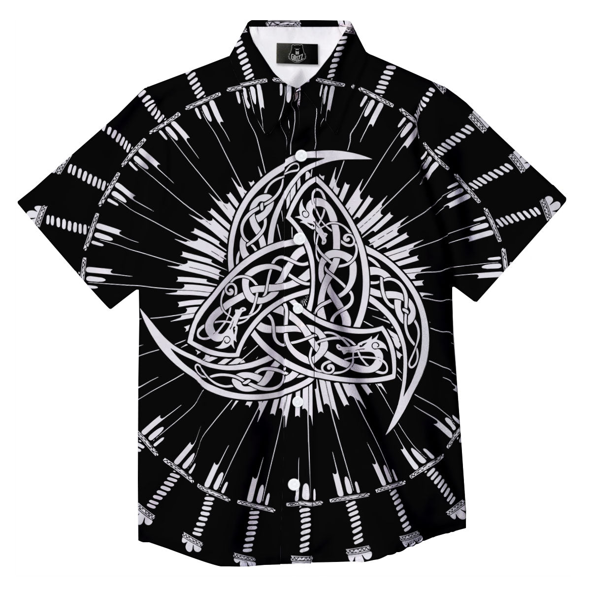 Triple Horn Of Odin Viking Print Button Up Shirt-grizzshop
