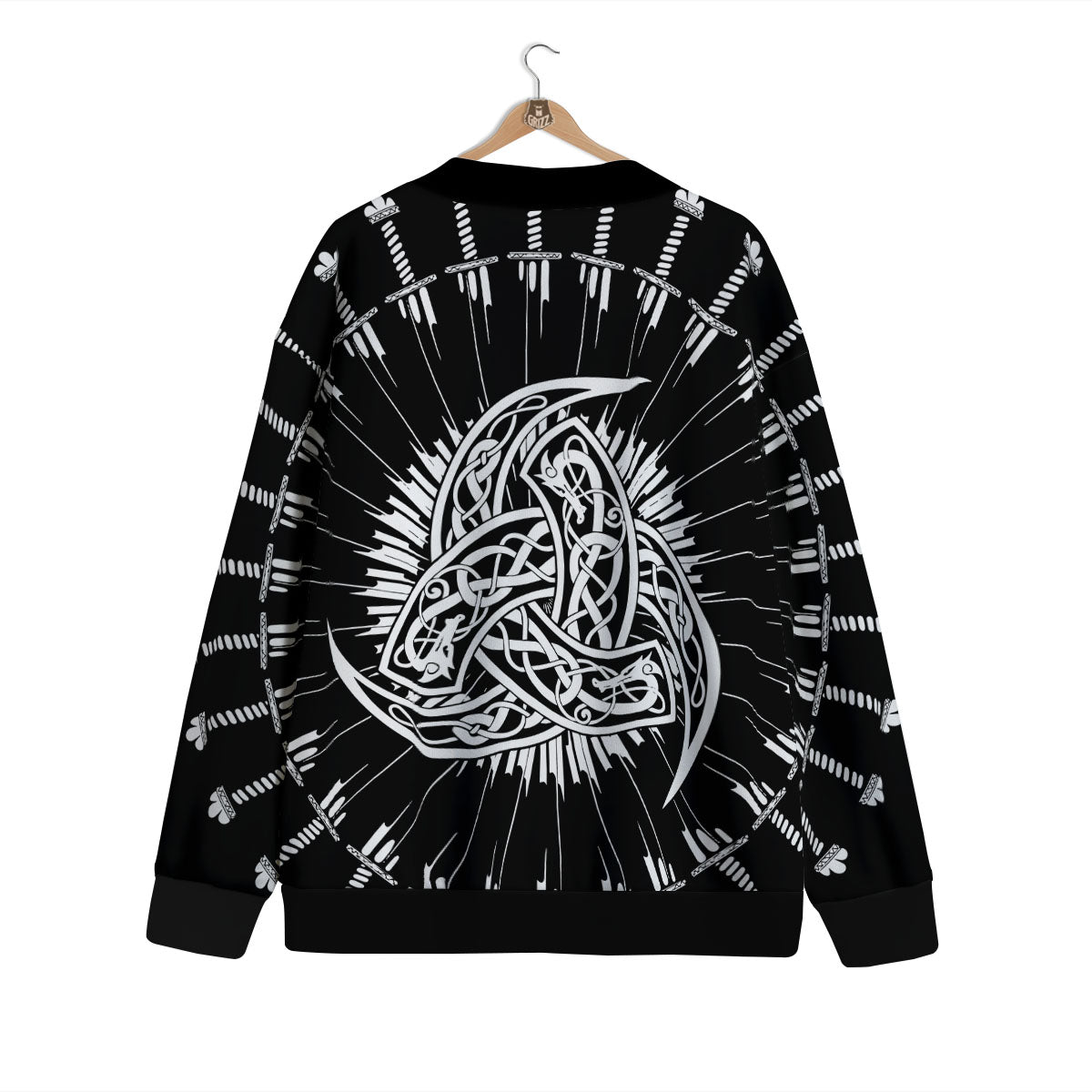 Triple Horn Of Odin Viking Print Cardigan-grizzshop