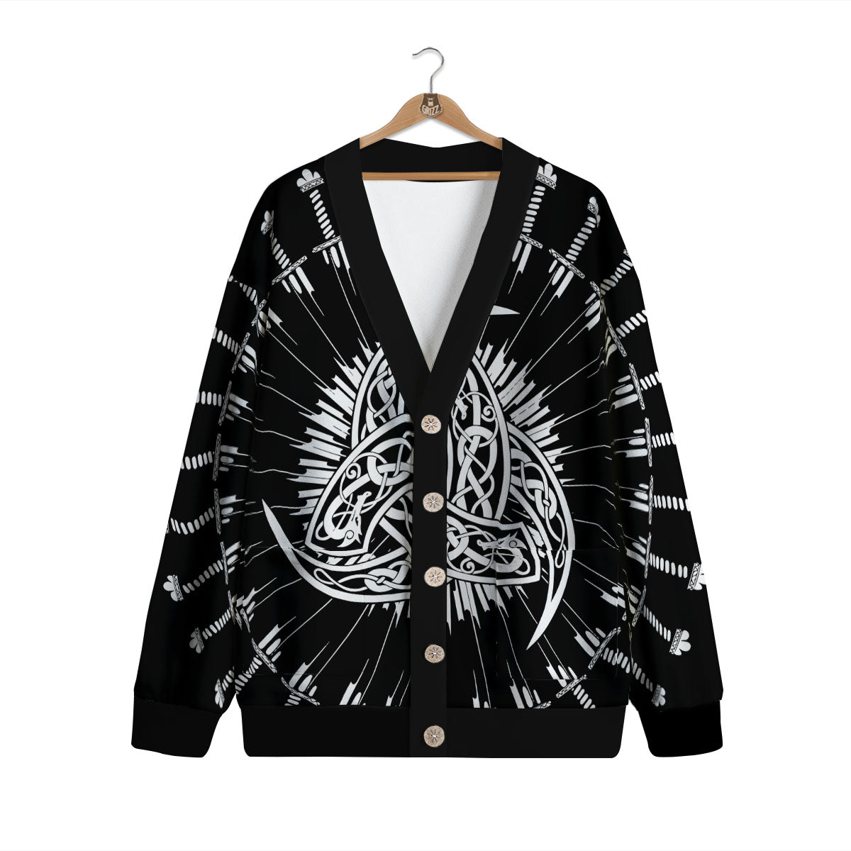 Triple Horn Of Odin Viking Print Cardigan-grizzshop