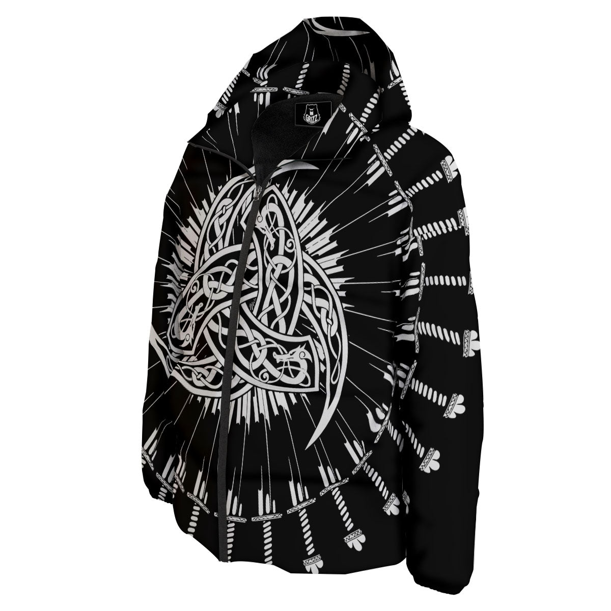 Triple Horn Of Odin Viking Print Down Jacket-grizzshop