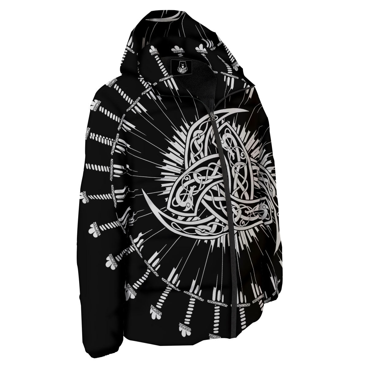 Triple Horn Of Odin Viking Print Down Jacket-grizzshop