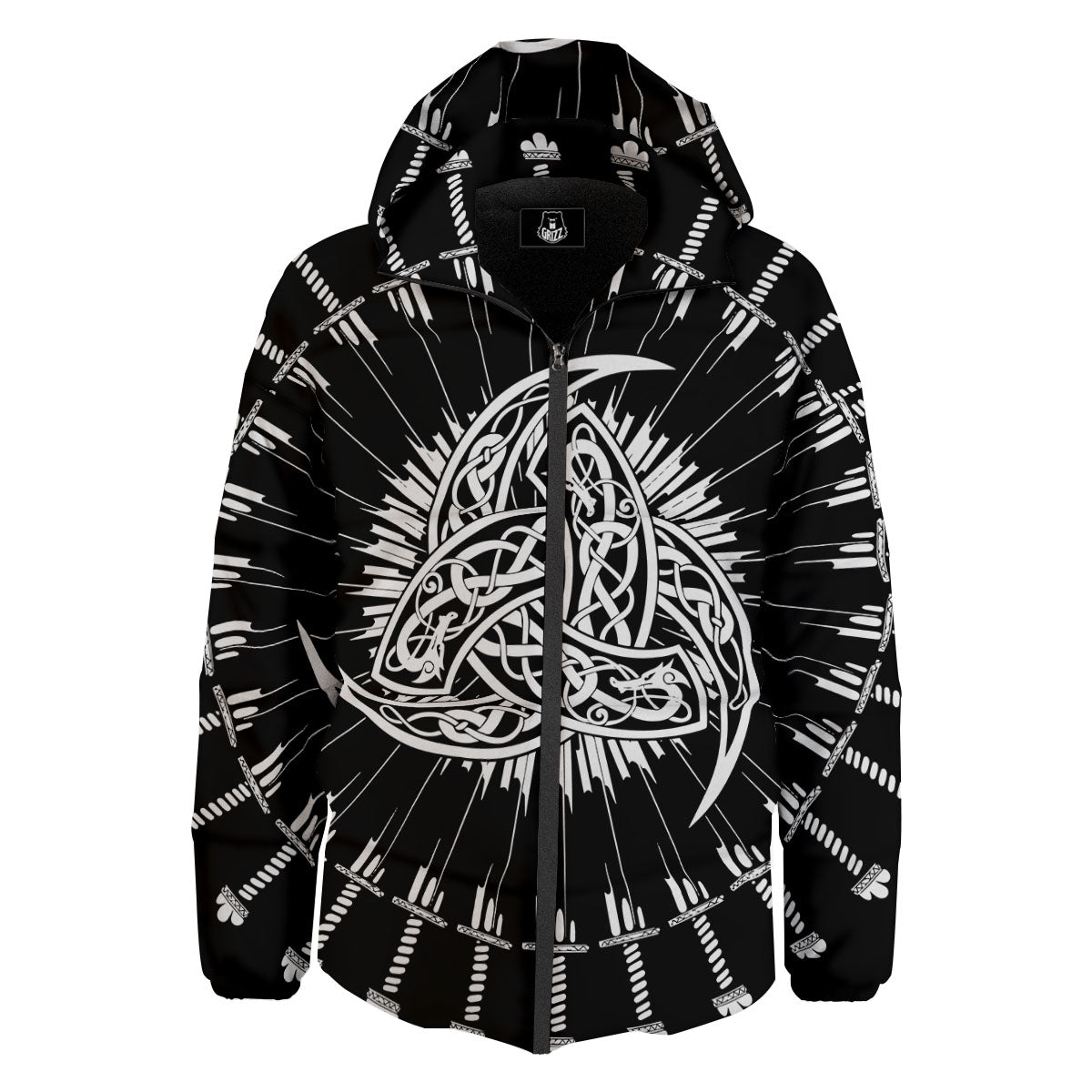 Triple Horn Of Odin Viking Print Down Jacket-grizzshop