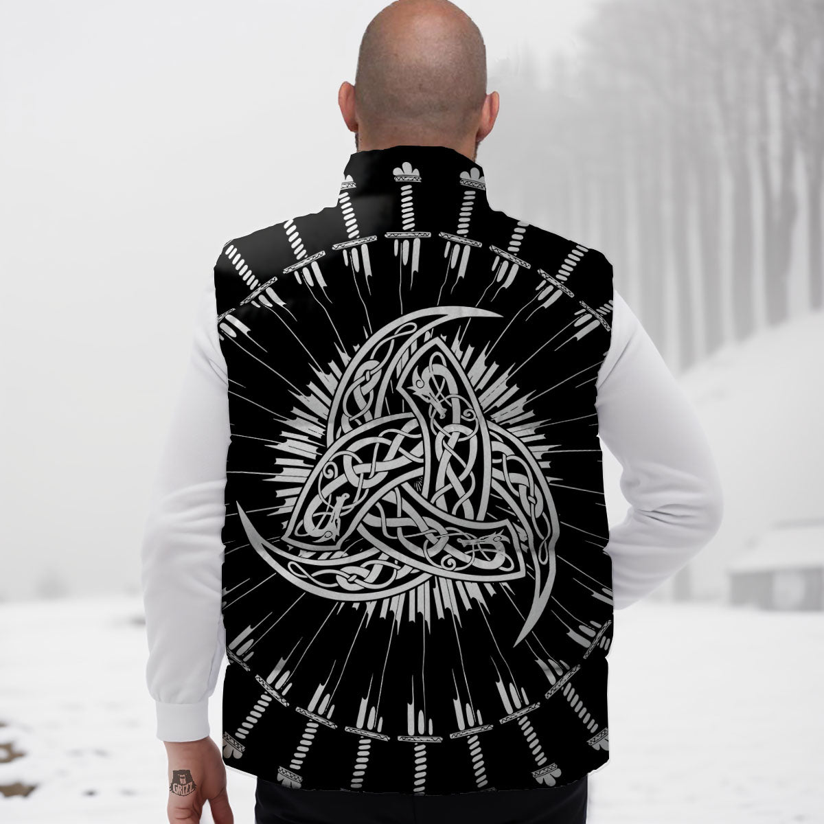 Triple Horn Of Odin Viking Print Down Vest