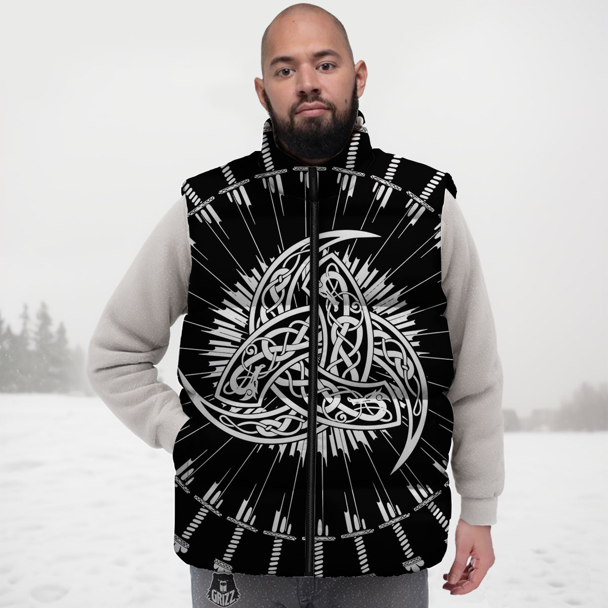 Triple Horn Of Odin Viking Print Down Vest