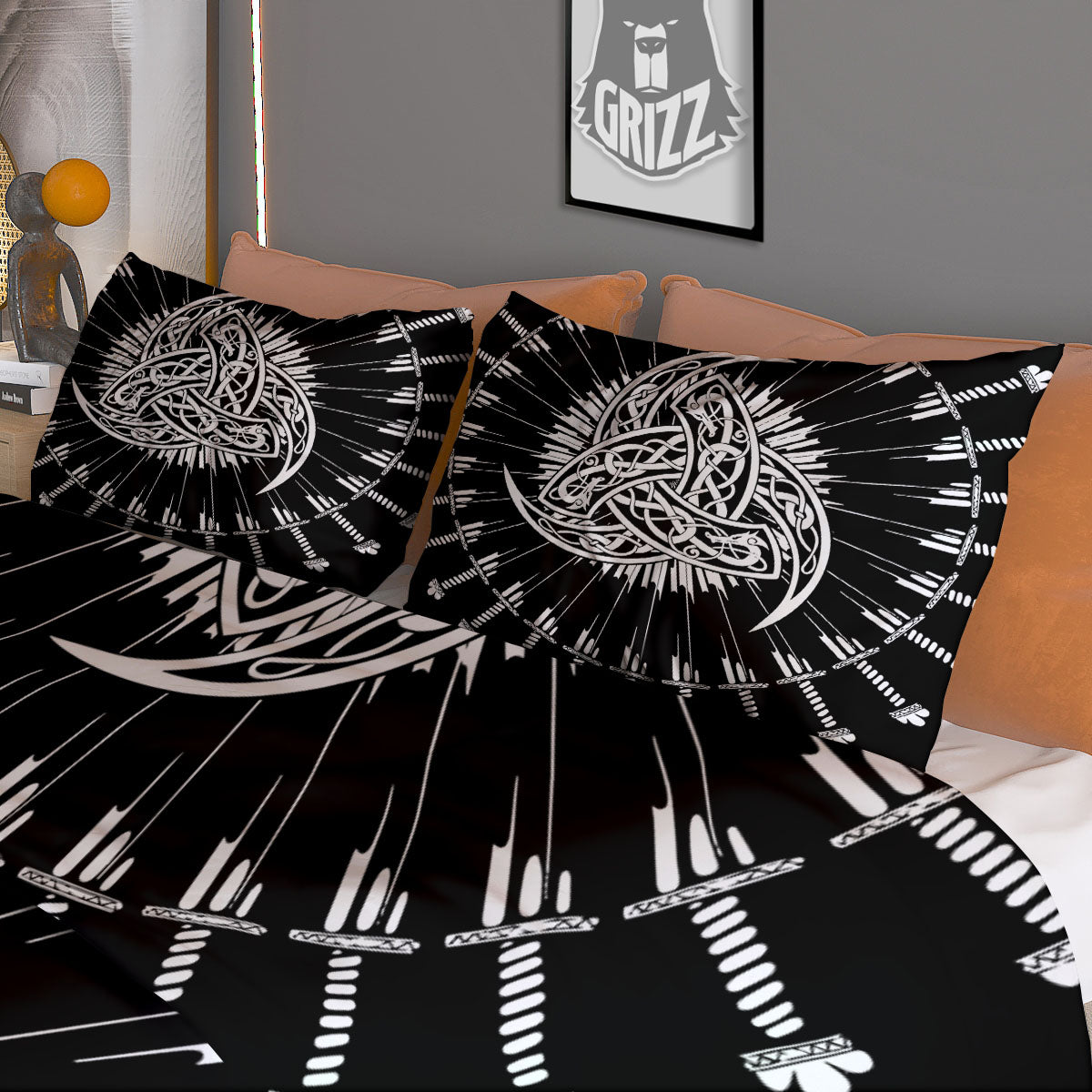 Triple Horn Of Odin Viking Print Duvet Cover Bedding Set