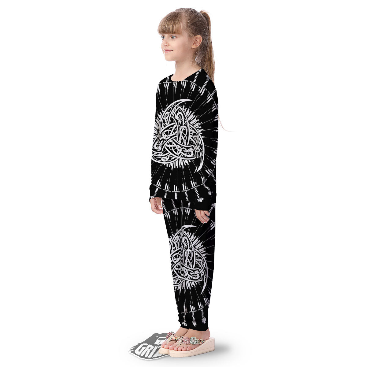 Triple Horn Of Odin Viking Print Kid's Pajamas-grizzshop