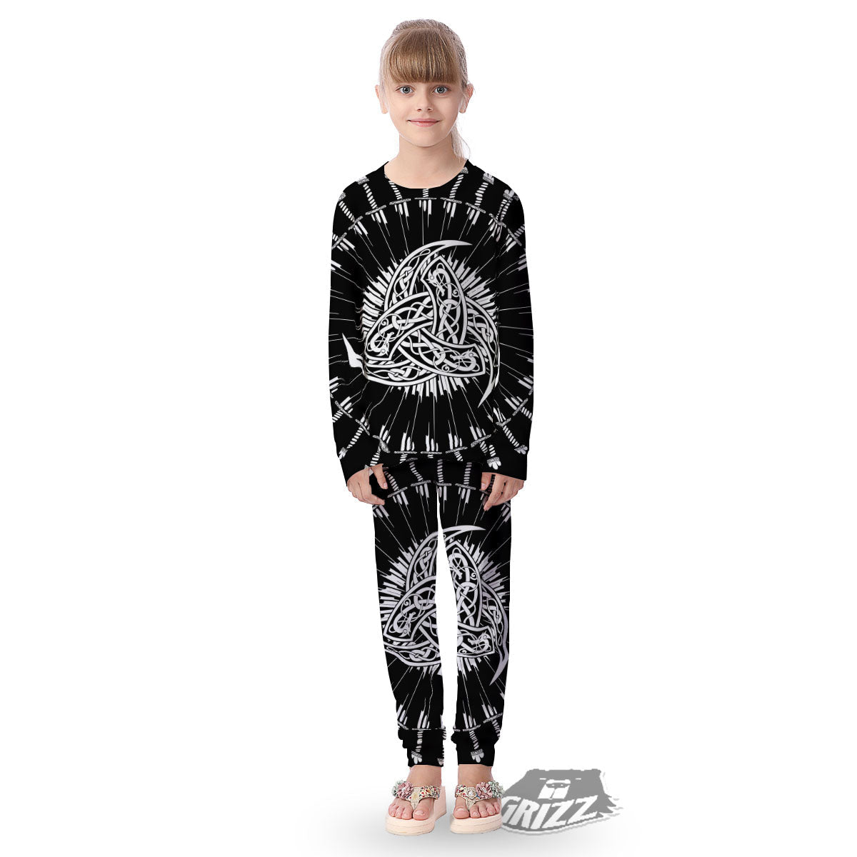 Triple Horn Of Odin Viking Print Kid's Pajamas-grizzshop