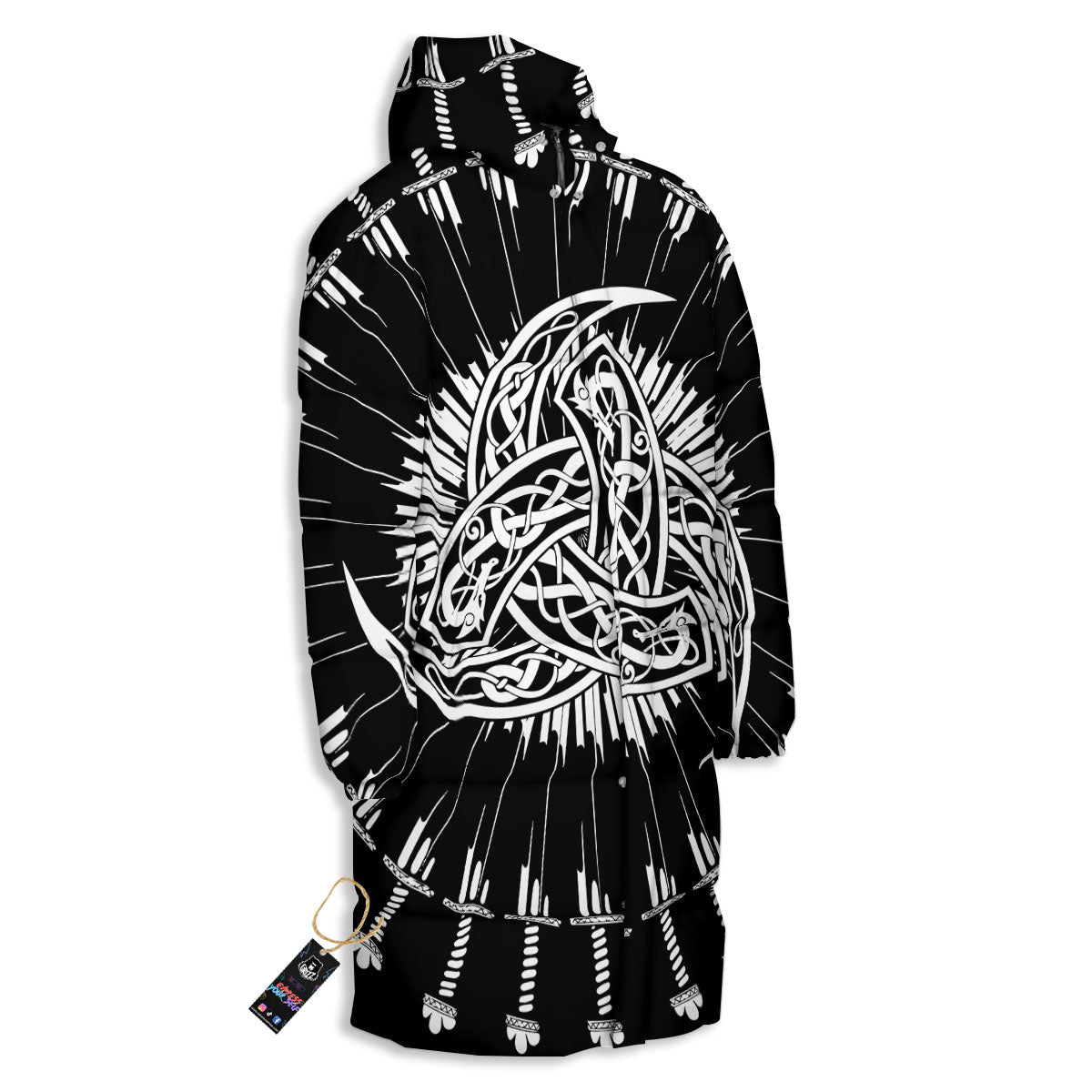 Triple Horn Of Odin Viking Print Long Down Jacket-grizzshop
