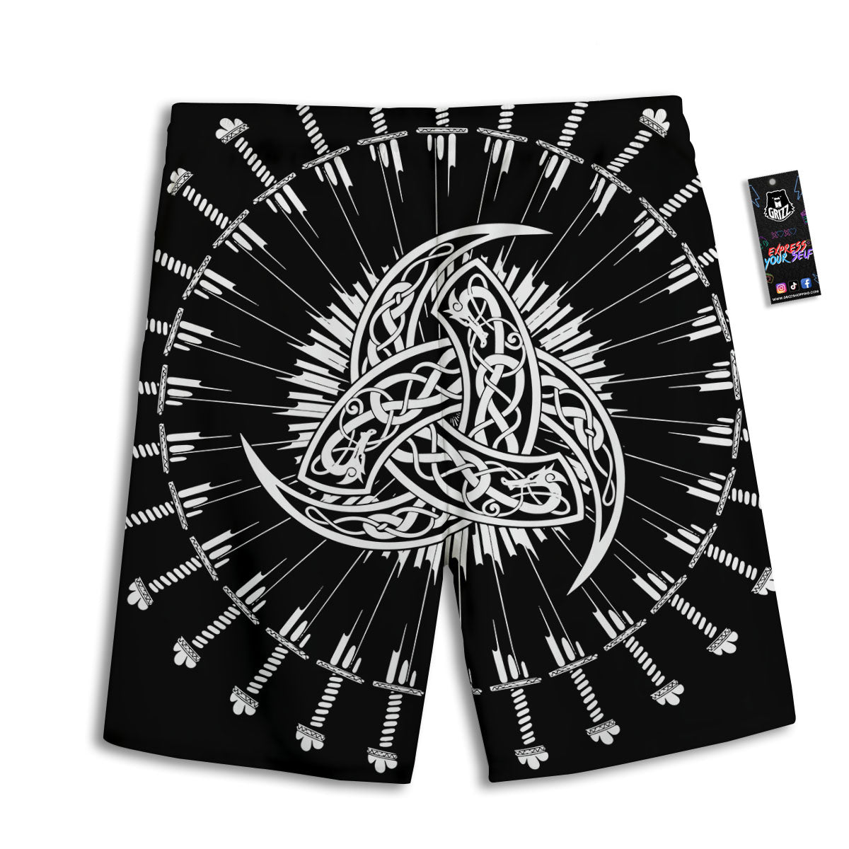 Triple Horn Of Odin Viking Print Men's Athletic Shorts