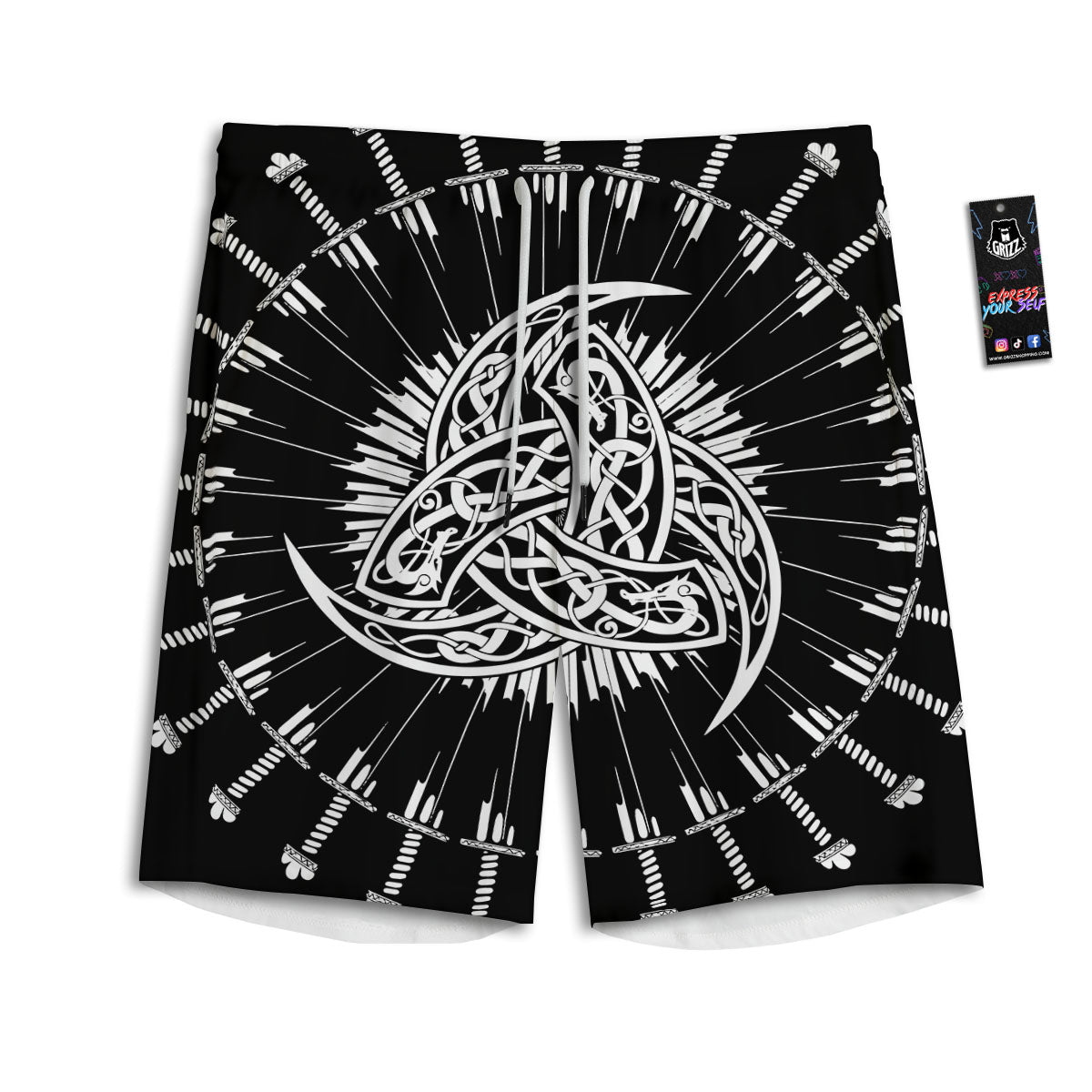 Triple Horn Of Odin Viking Print Men's Athletic Shorts