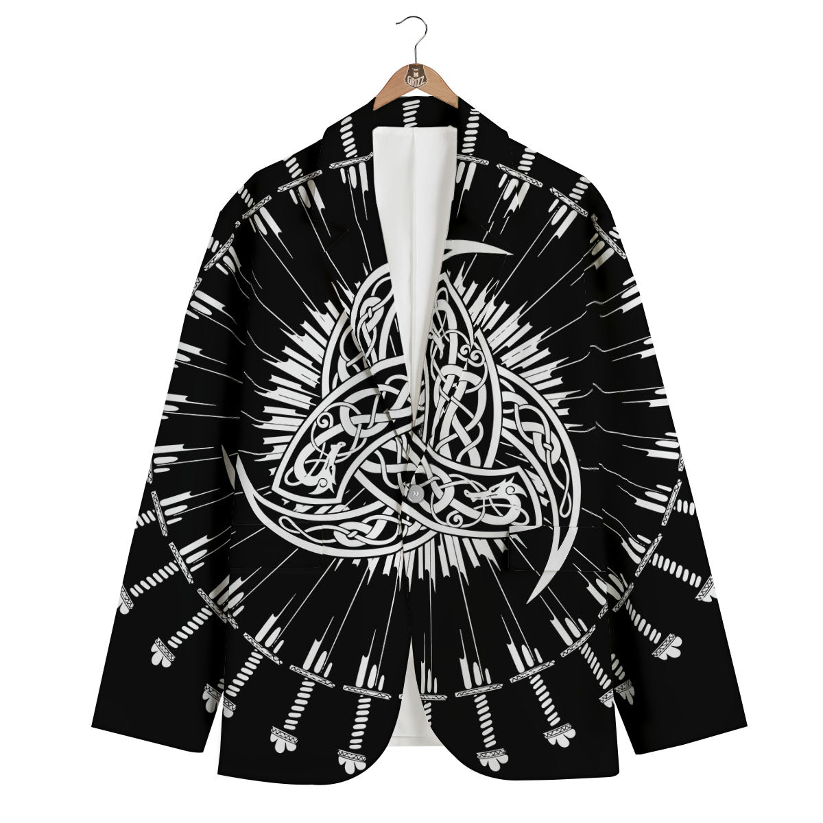 Triple Horn Of Odin Viking Print Men's Blazer-grizzshop